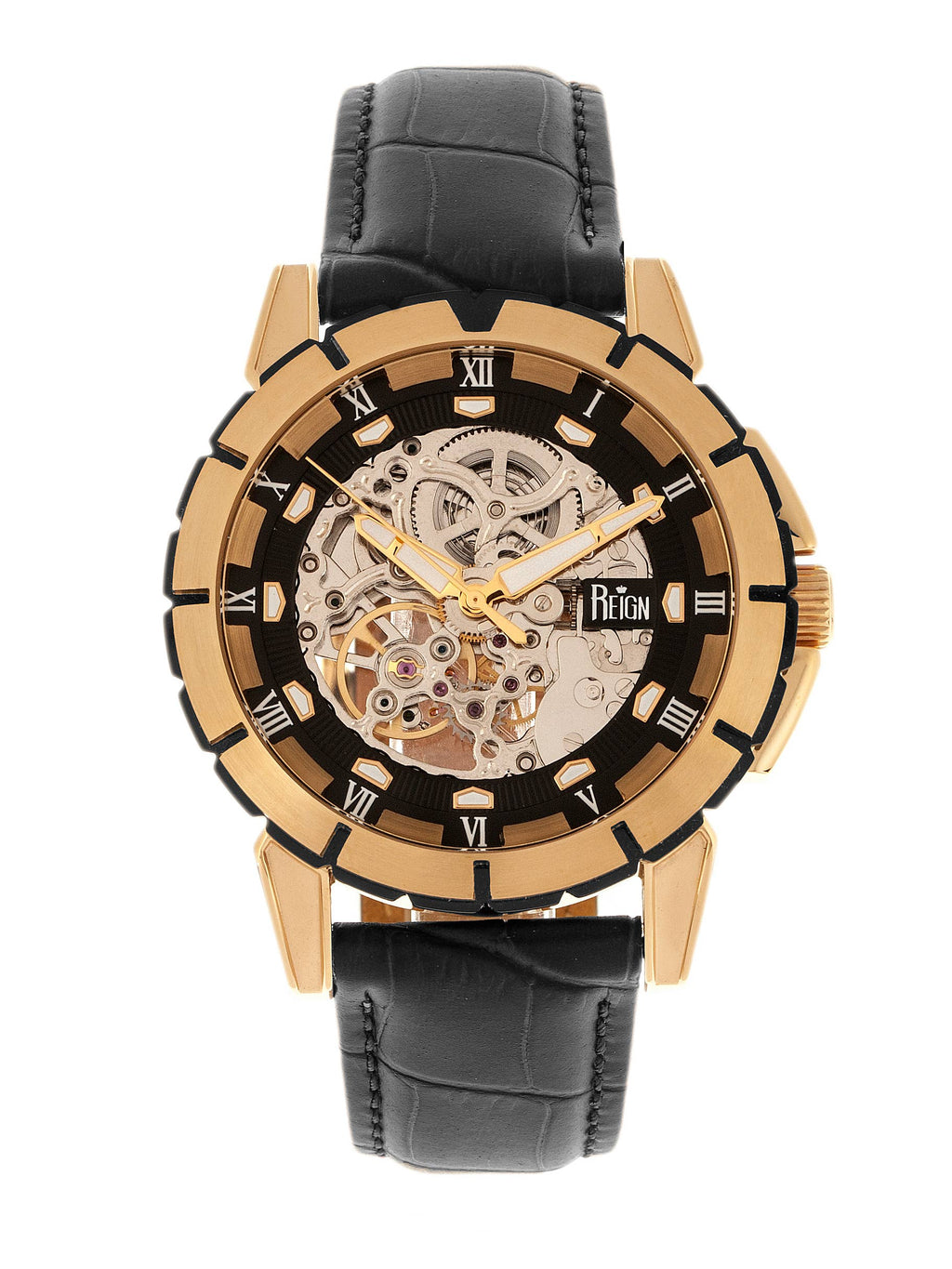 Reign Philippe Automatic Leather-Band Skeleton Watch