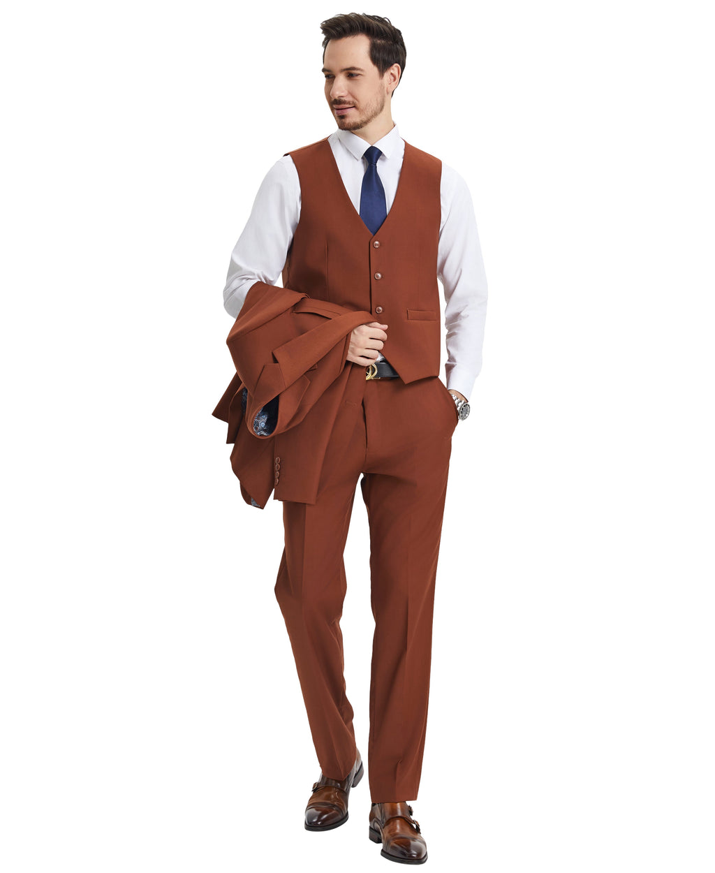 Stacy Adams Hybrid-Fit Vested Suit, Solid Brown