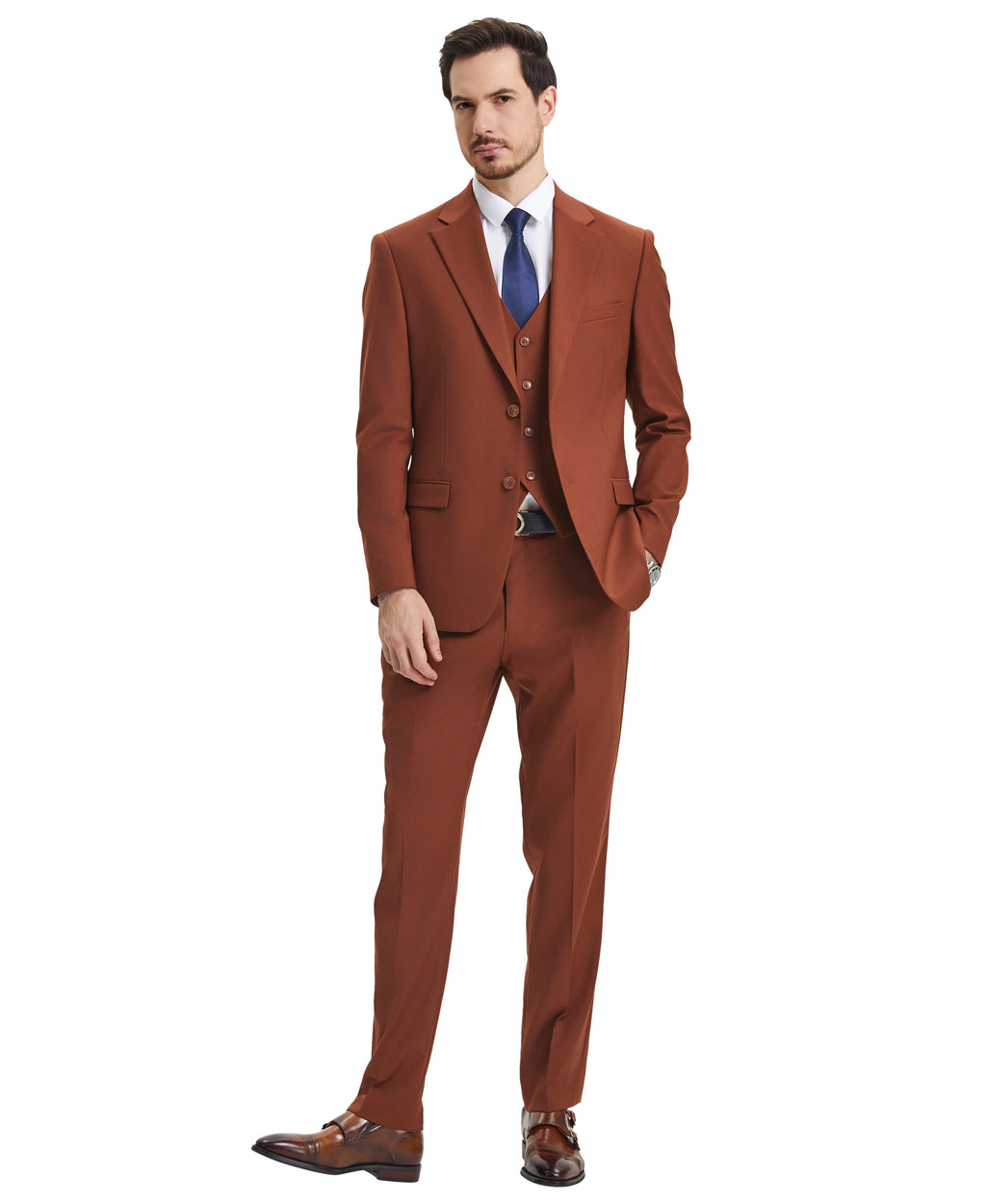 Stacy Adams Hybrid-Fit Vested Suit, Solid Brown