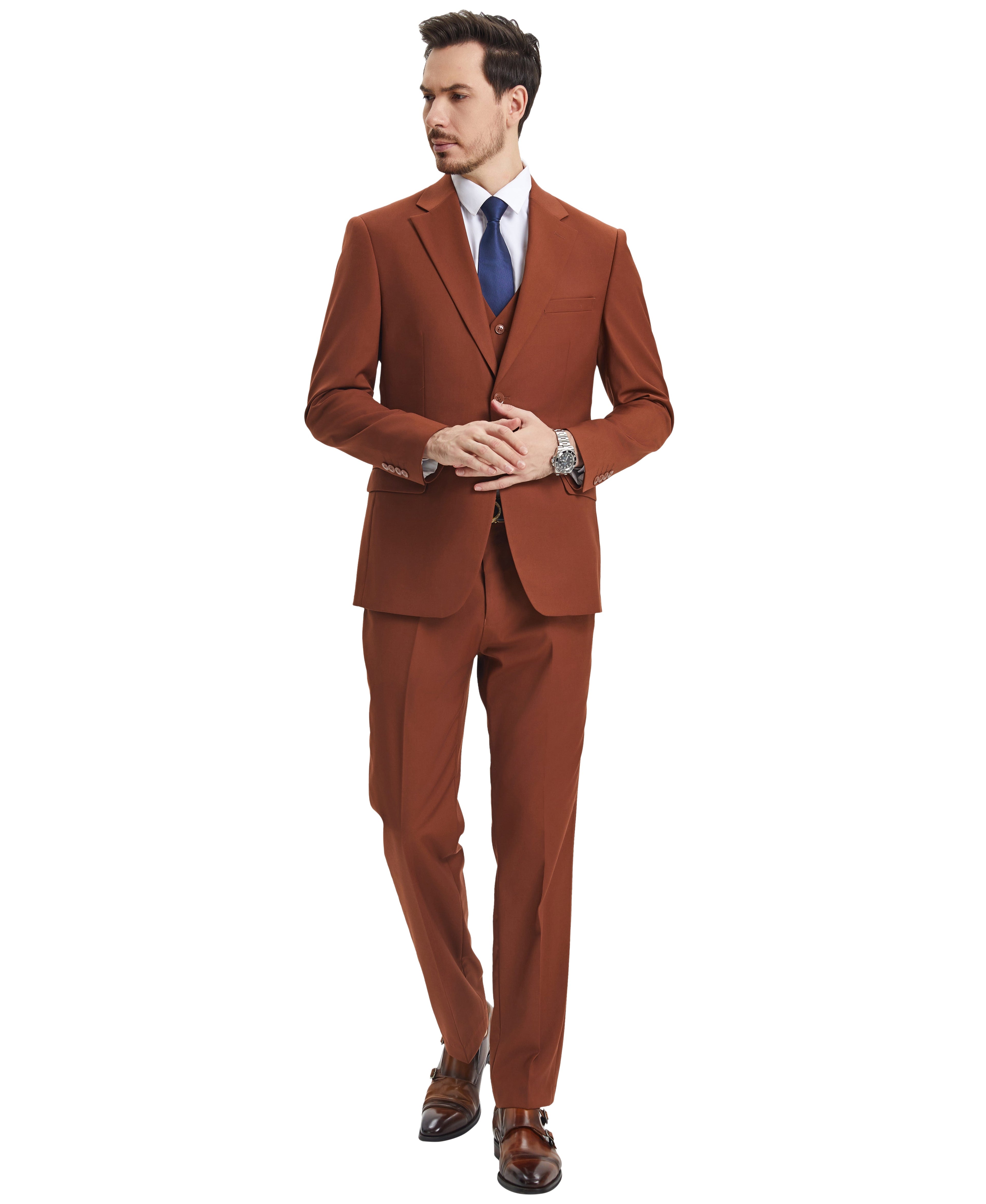 Stacy Adams Hybrid-Fit Vested Suit, Solid Brown