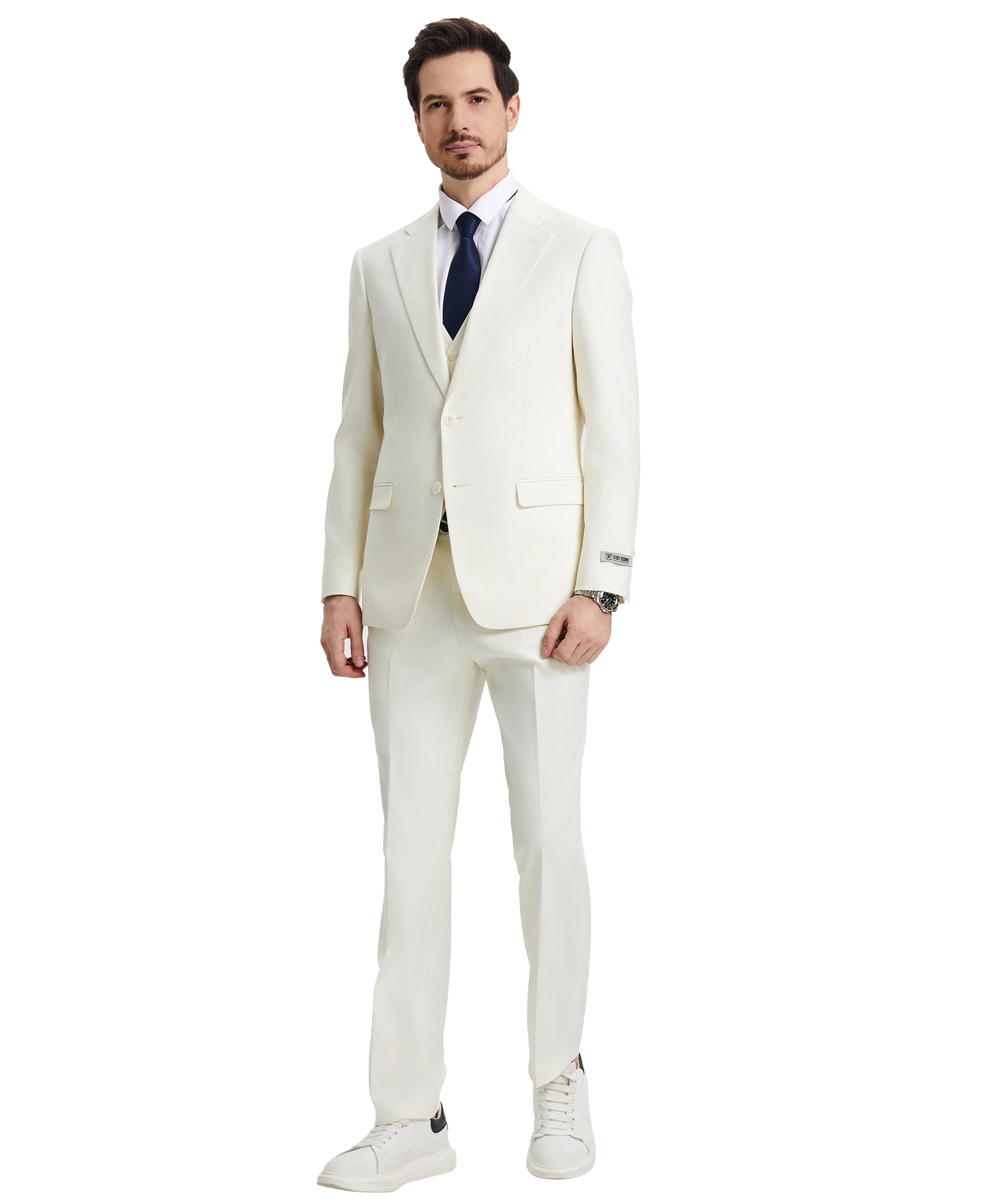 Stacy Adams Hybrid-Fit Vested Suit, Solid Ivory
