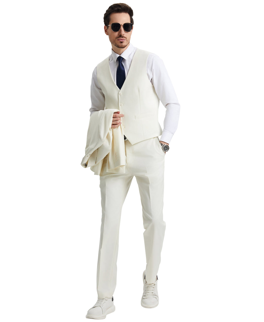 Stacy Adams Hybrid-Fit Vested Suit, Solid Ivory