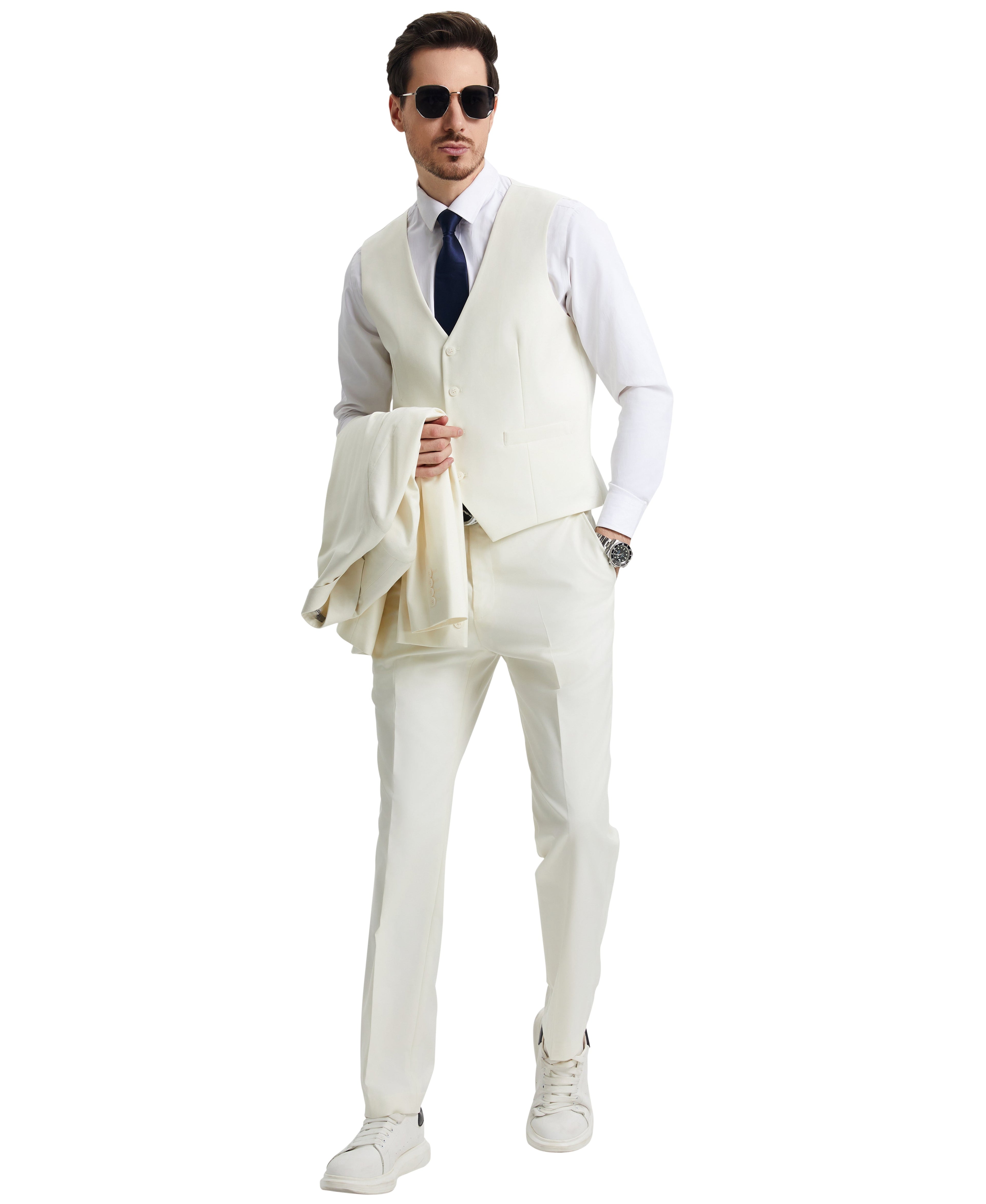 Stacy Adams Hybrid-Fit Vested Suit, Solid Ivory