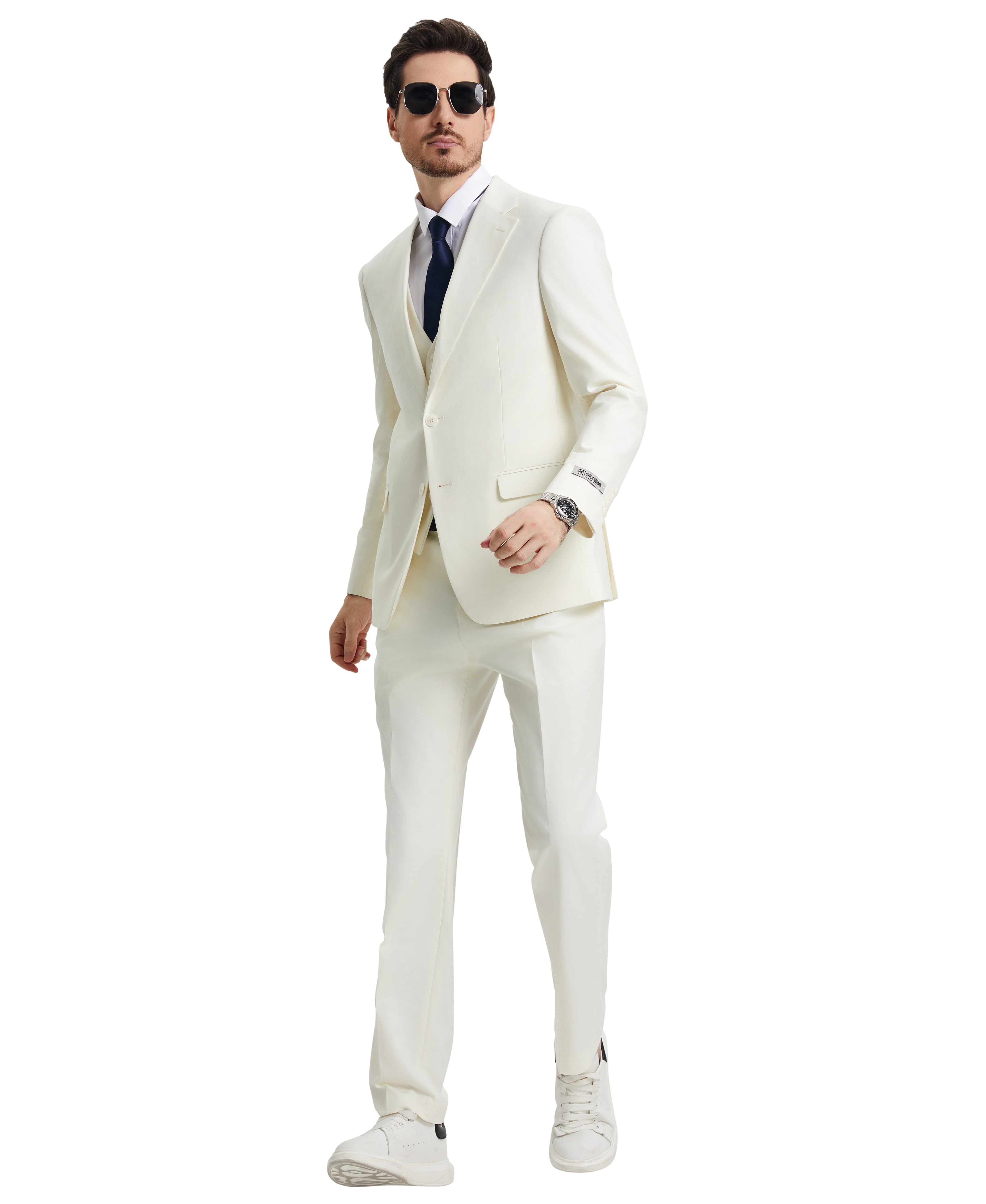 Stacy Adams Hybrid-Fit Vested Suit, Solid Ivory