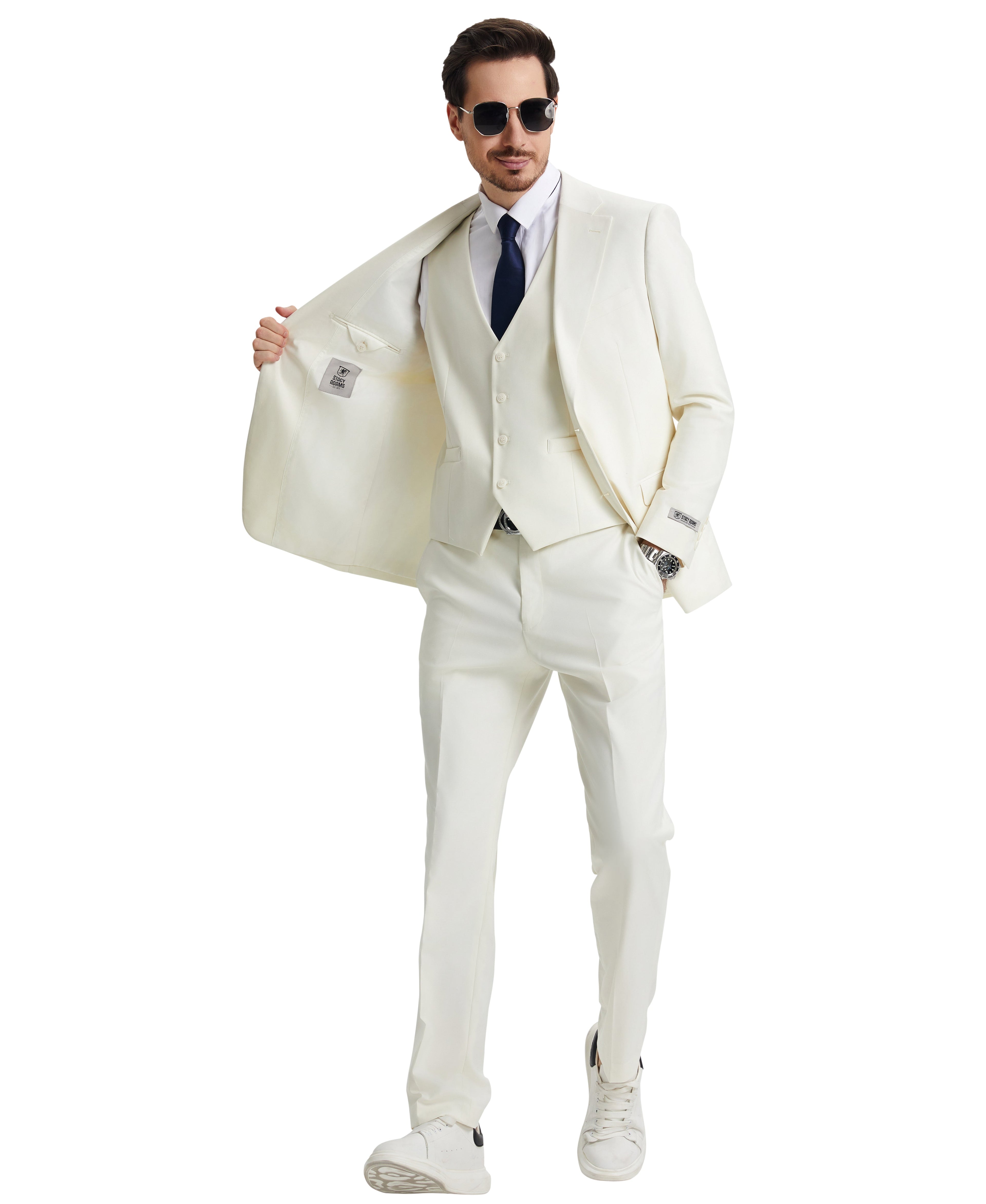 Stacy Adams Hybrid-Fit Vested Suit, Solid Ivory