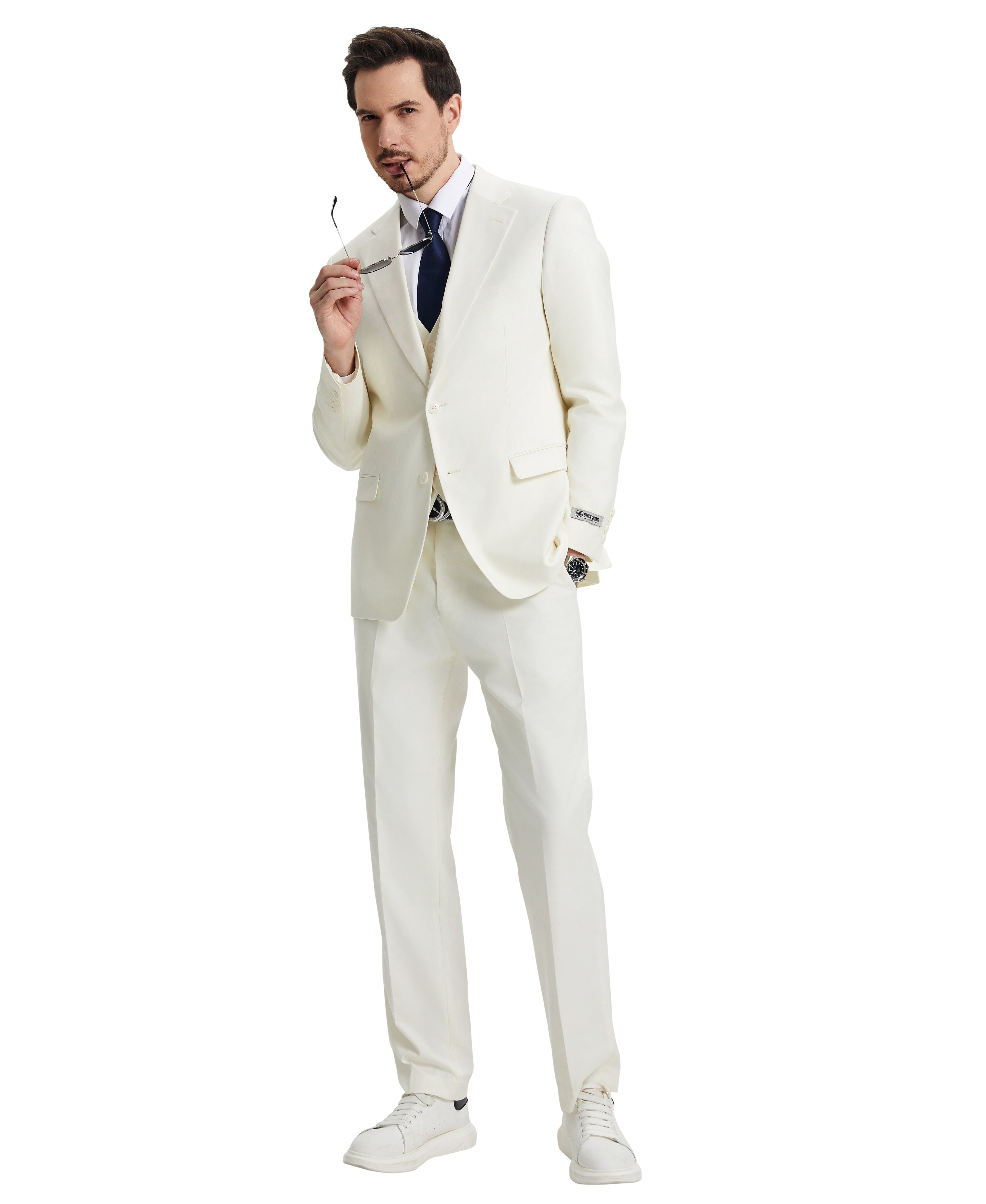 Stacy Adams Hybrid-Fit Vested Suit, Solid Ivory