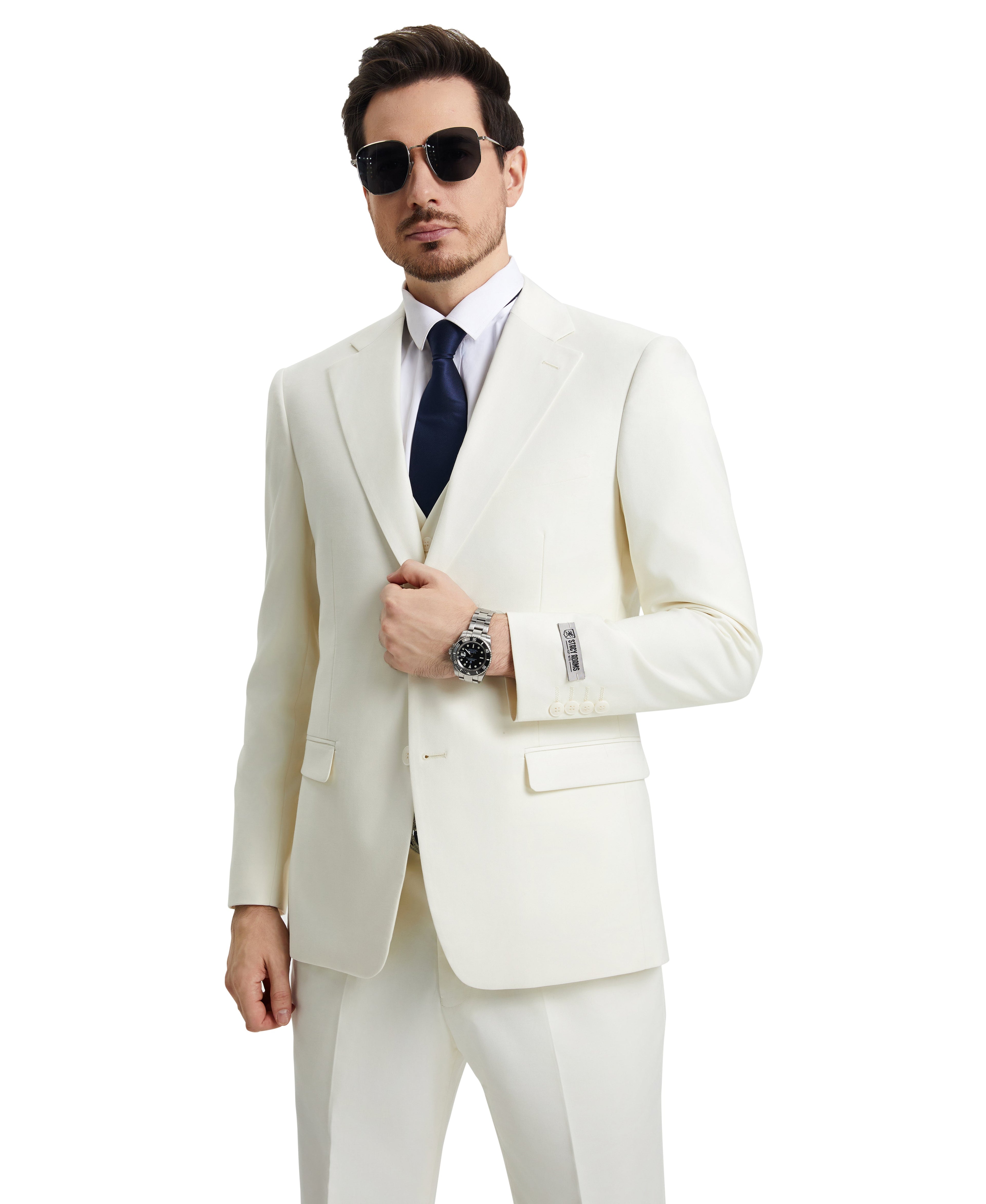 Stacy Adams Hybrid-Fit Vested Suit, Solid Ivory