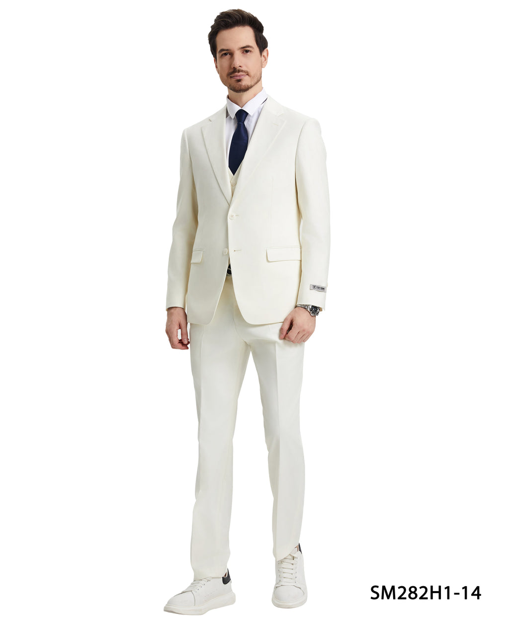 Stacy Adams Hybrid-Fit Vested Suit, Solid Ivory