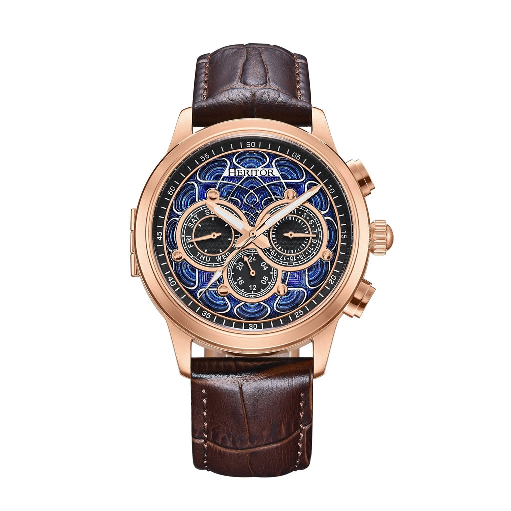 Heritor Automatic Apostle Leather Band Watch with Day/Date - Bundle Bus