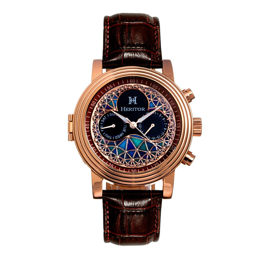 Heritor Automatic Legacy Leather - Band Watch with Day/Date - Bundle Bus