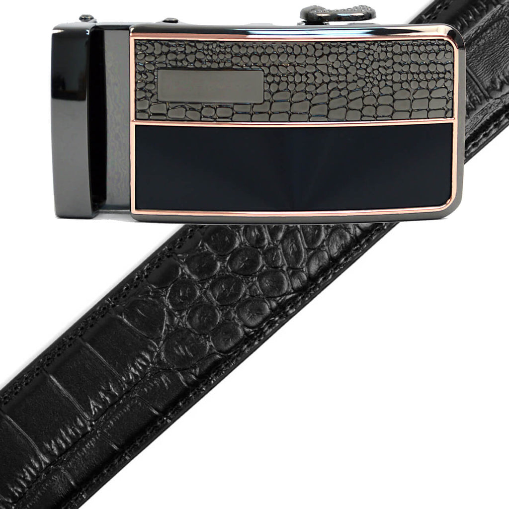 Men's Genuine Leather Sliding Buckle Ratchet Belt MGLBB1 - Bundle Bus