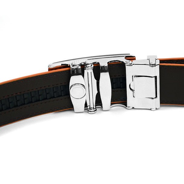 Men's Genuine Leather Sliding Buckle Ratchet Belt MGLBB30 - Bundle Bus