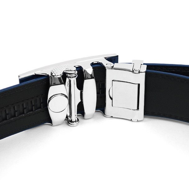 Men's Genuine Leather Sliding Buckle Ratchet Belt MGLBB37 - Bundle Bus