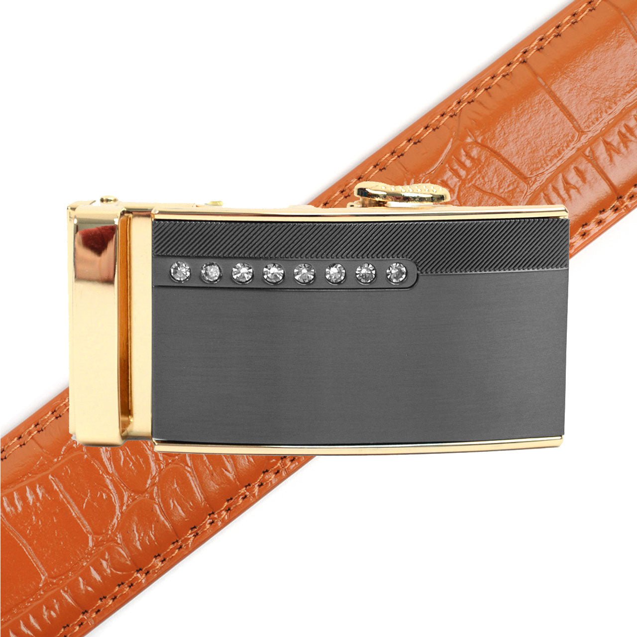 Men's Genuine Leather Sliding Buckle Ratchet Belt MGLBB39 - Bundle Bus