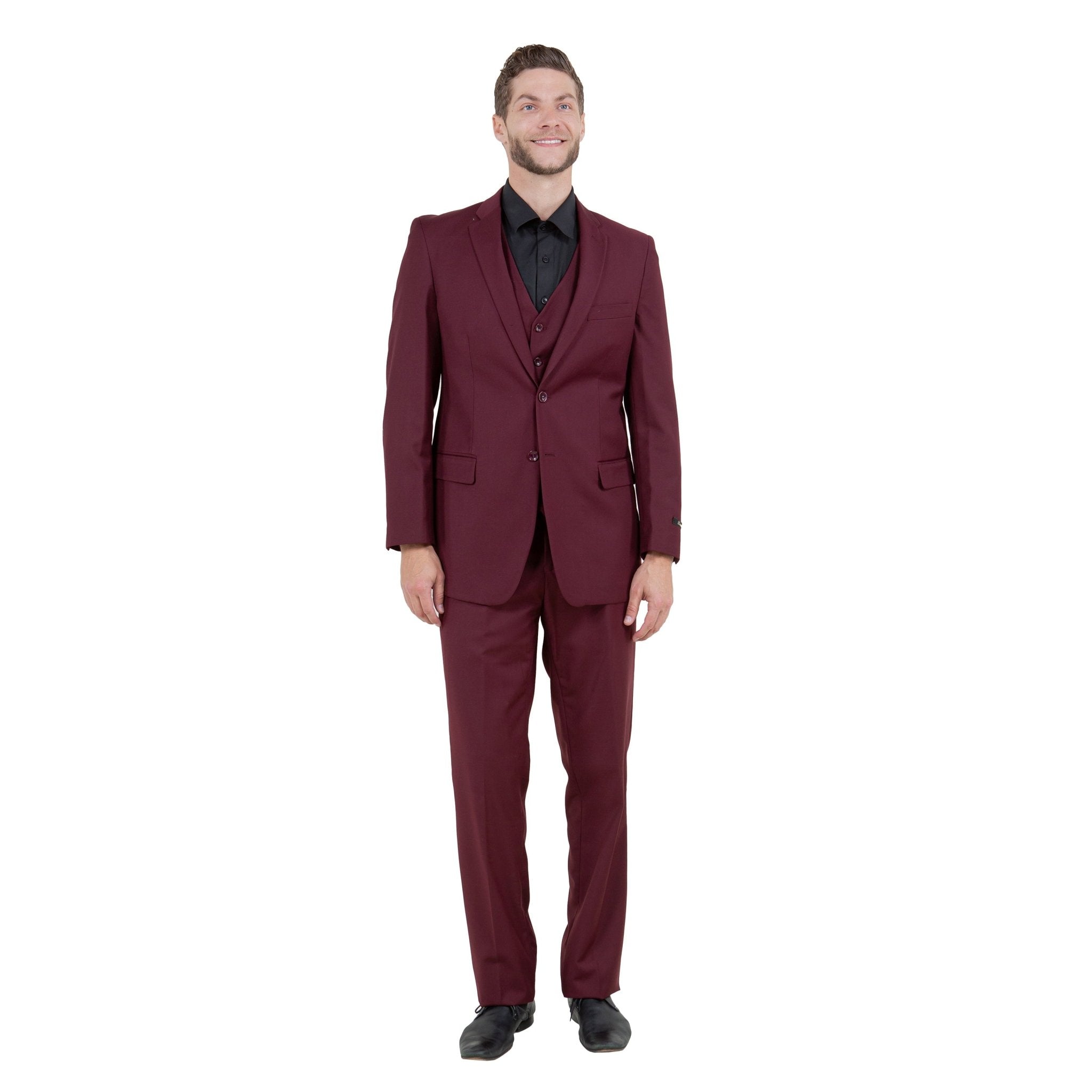 Men's Modern - Fit 3 - Piece Suit Set w/ Jacket, Vest and Pants - Bundle Bus
