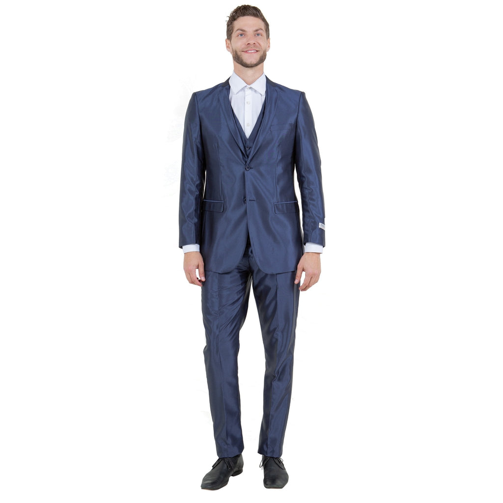 Navy Men's Sharskin Slim - Fit 3 - Piece Suit - Bundle Bus