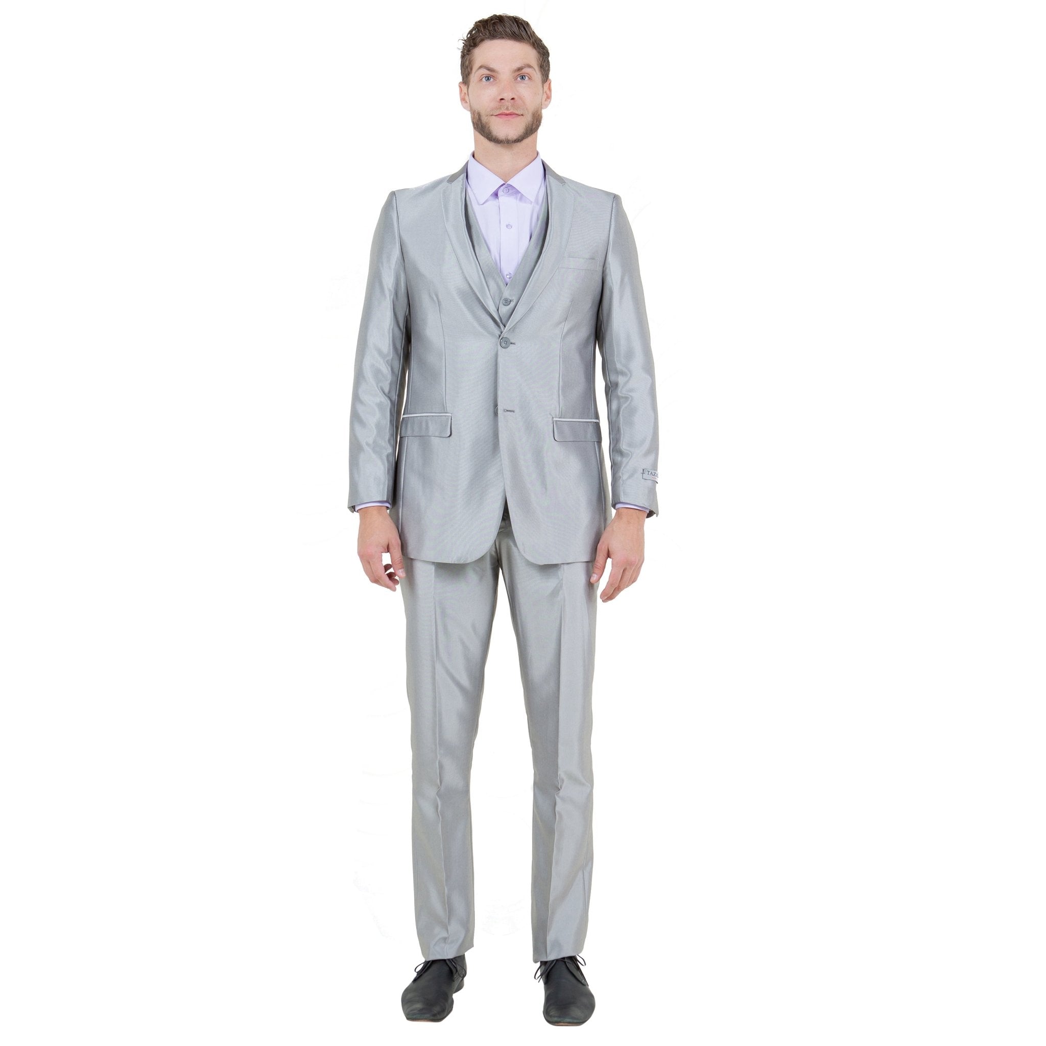 Silver Men's Sharskin Slim - Fit 3 - Piece Suit - Bundle Bus