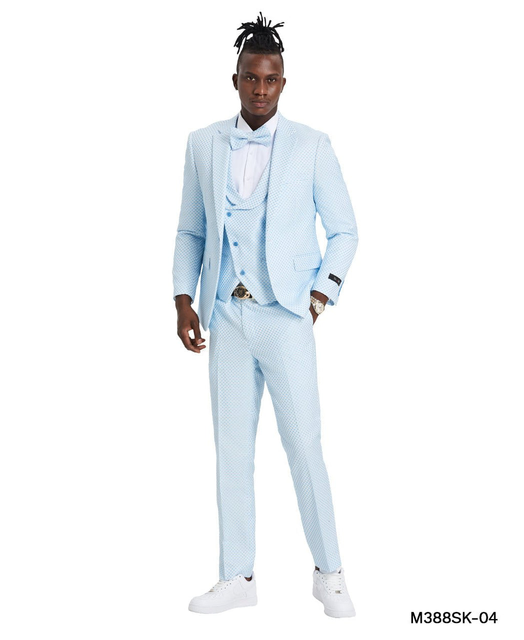 Sky Blue Suit with U - Shaped Shawl Collared Vest - Bundle Bus