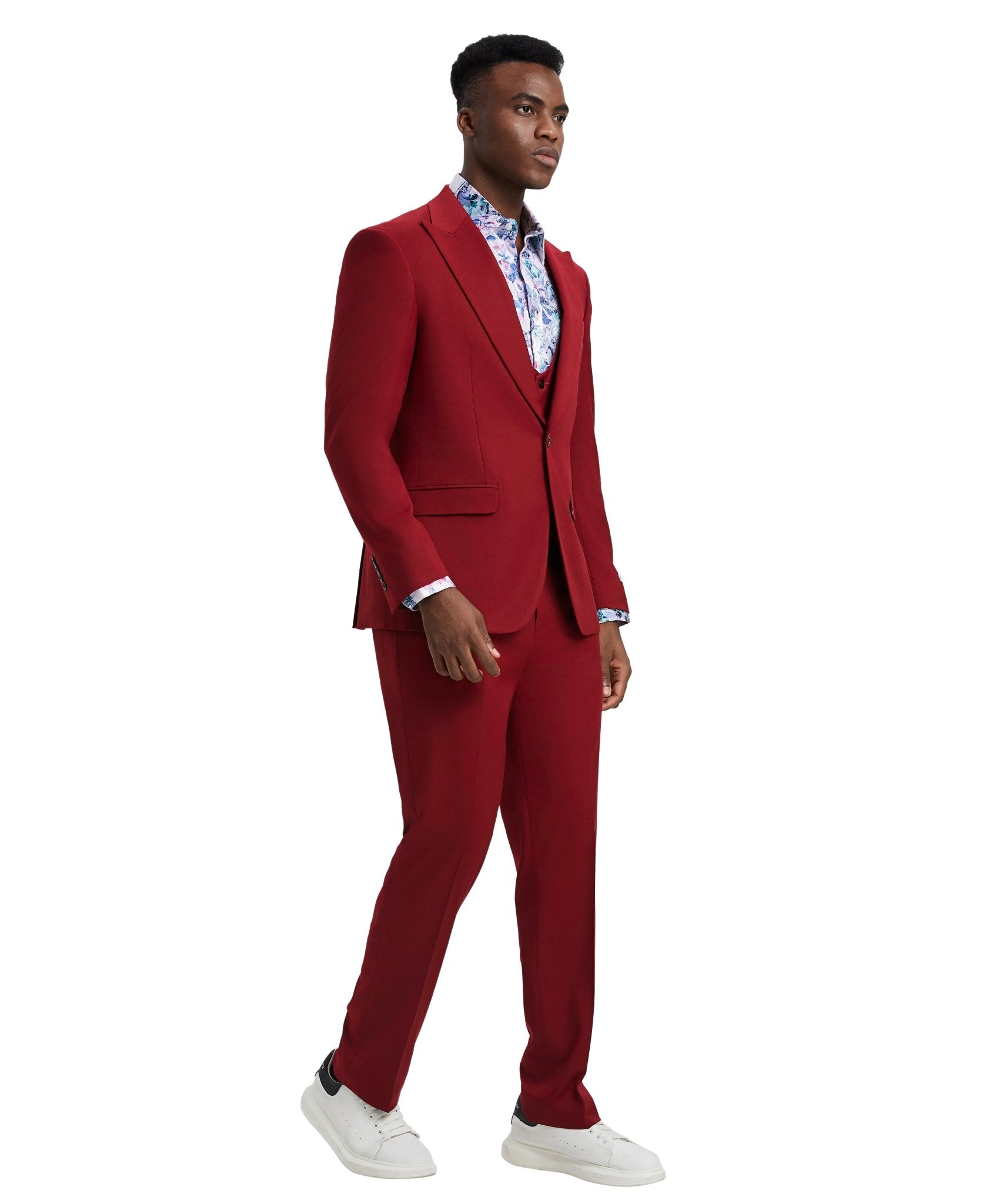 Stacy Adams Hybrid Fit U - Shaped Vested Suit, Red - Bundle Bus