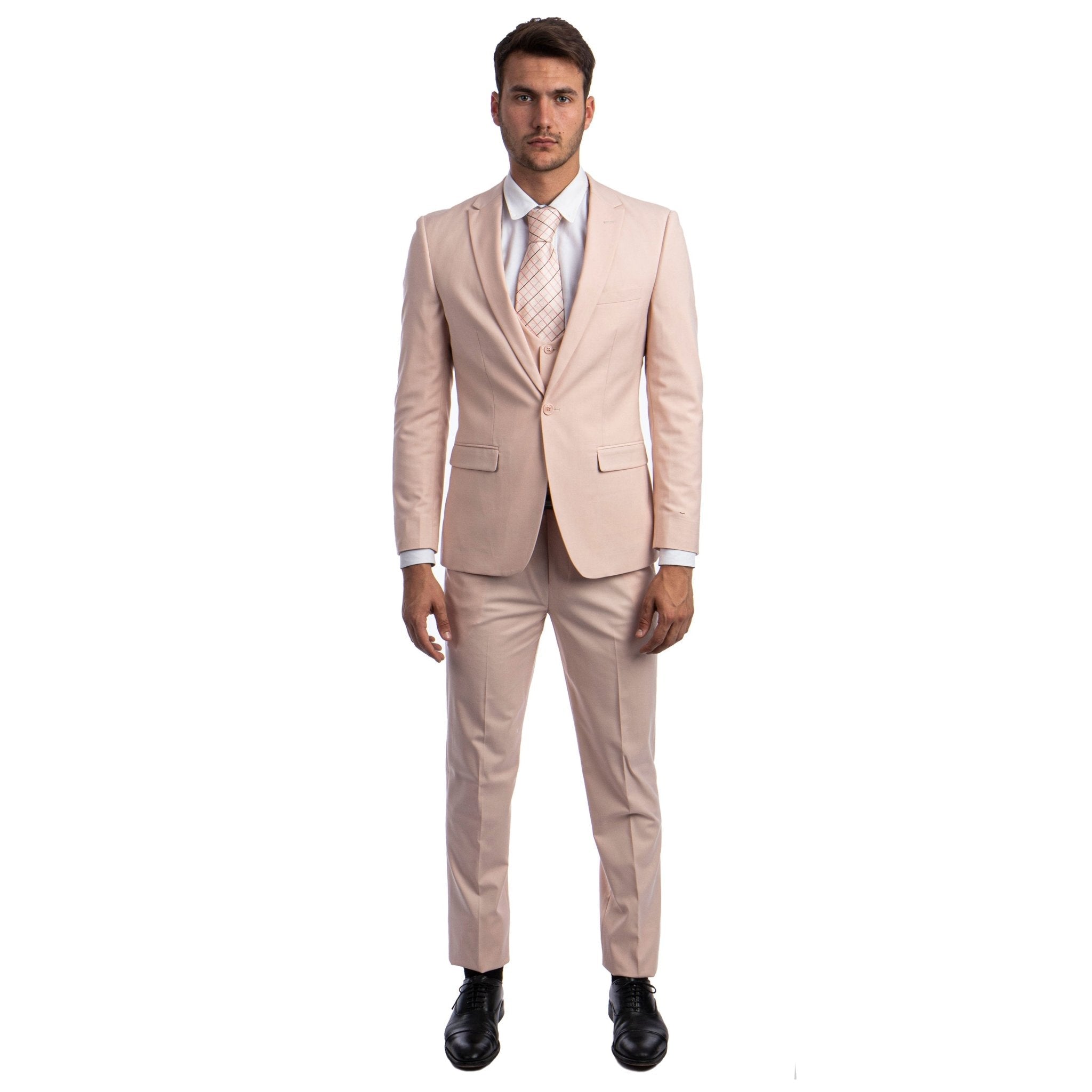 Tazzio Mens - suit 3 - PC Solid Ultra Slim Fit w U - Shape Vest - Bundle Bus